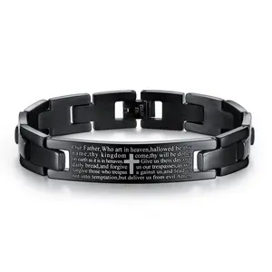 Vintage Men's Fashion Trendy Personalized Stainless Steel & Titanium Steel Cross Bible Bracelet, Classic Stainless Steel Jewelry for Men and Women