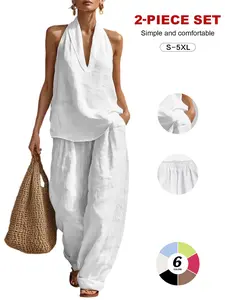 TFNOSIZE Bohemian Style Two-Piece Set | Strapless Top - Wide-Leg Pants Set | Ethnic Vintage Style | Suitable for Beach, Vacation, Casual Wear, Daily Outings | Breathable, Lightweight, Flowy