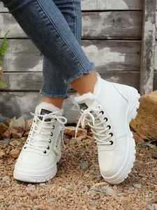 Women's Warm Lined Ankle Boots, Fashionable Cold Weather Shoes, Anti-Slip Design, Durable Fall Winter Boots, Stylish Lace-Up Booties, Highcut Shoes