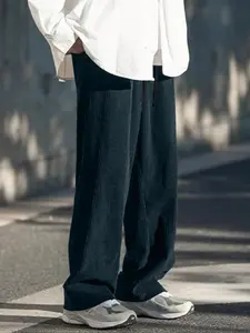 Men's Corduroy Pants, Fashionable Straight Leg Loose Fit, Elastic Waist Autumn Winter Sweatpants, Stylish Casual Wear, Casual Streetwear Trousers