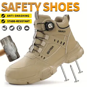 [Multi-color Steel Toe Safety Shoes] Men's high top comfortable steel toe anti-smash anti-puncture multi-color optional intelligent rotary button professional safety protection shoes Closed Footwear
