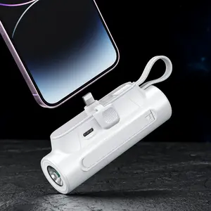 Mini Portable Charger 5000mAh, 22.5W Fast Charging 3-in-1 Capsule Power Bank with Built-in Flashlight & Kickstand for iPhone & Android
