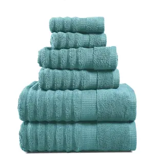6-Piece Large 100% Cotton Bath Towels Set - Premium Soft Super Absorbent Quick Dry Towels for Bathroom Hotel Spa, Teal - Includes 2 Bath, 2 Hand & 2 Wash Cloths