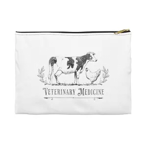 Vintage Veterinary Medicine Accessory Pouch: Cow and Chicken Illustration | Veterinarian, Veterinary Student, Vet Tech, Veterinary Gifts