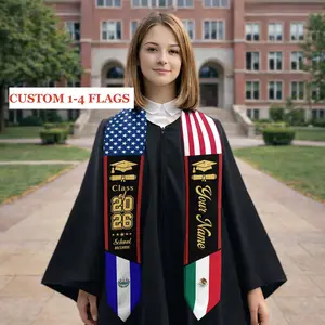 Custom Flags Mixed Graduation Stole with Text, Graduation Stole with Flag, Personalized Graduation Sash, Gift for Graduation, Class of 2026