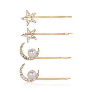 Spell Casting Crystal and Pearl Hair Pins Gold-Tone Plating Flat Claw Clips Exquisite Design for Stylish Hair Accessories