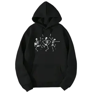 Spooky Long Sleeve Hoodies Featuring Whimsical Dancing Skeletons for Halloween Fun