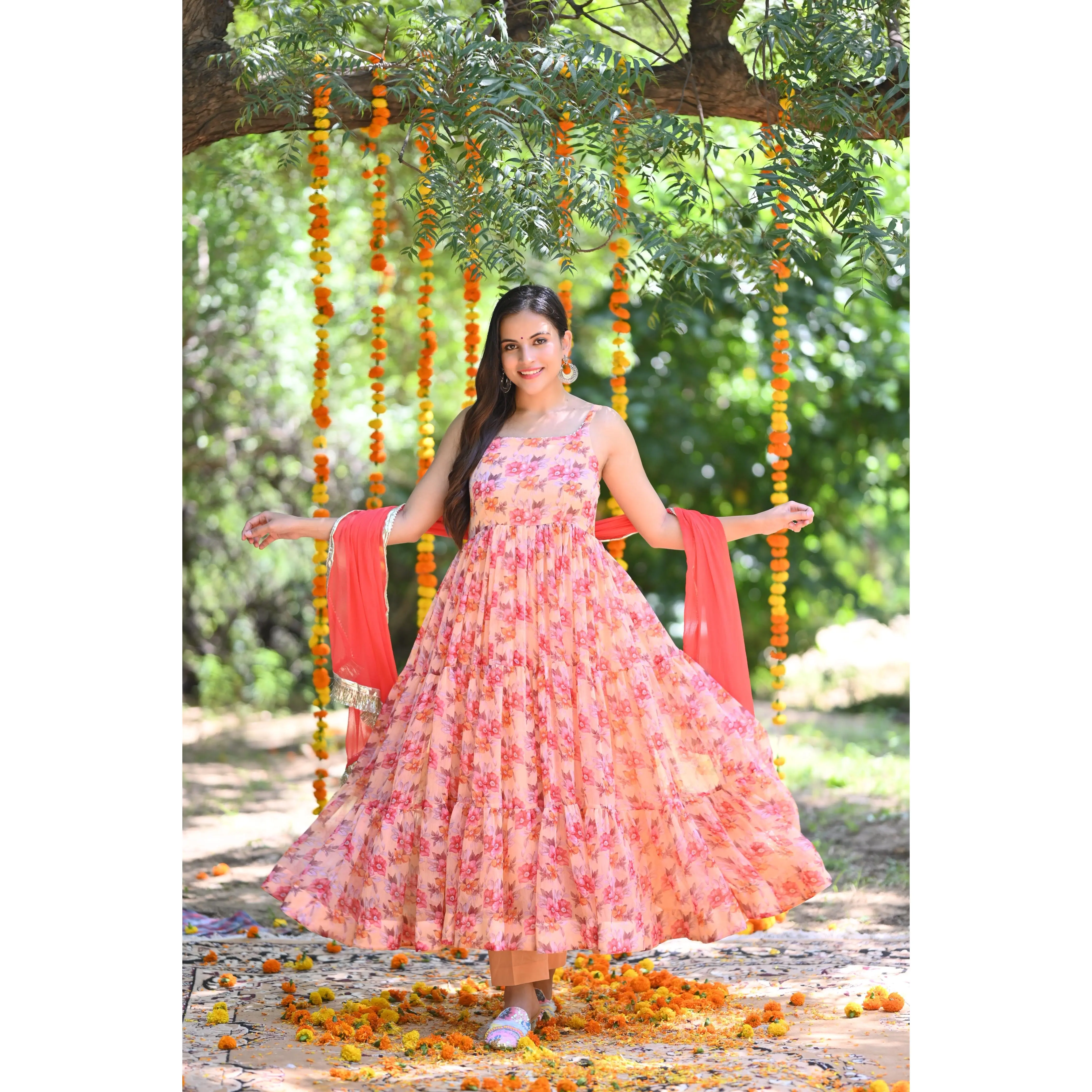 Peach floral Printed Anarkali Peach floral Printed Anarkali