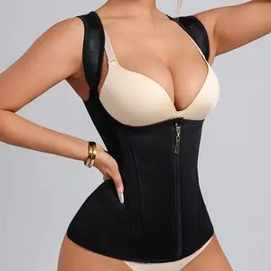 Black Waist Trainer Vest for Women |   Zipper Compression Corset with Straps |   Back Support Body Shaper |   Slimming Waist Cincher Tank Top |   Postpartum Belly Wrap Workout Sweat Belt