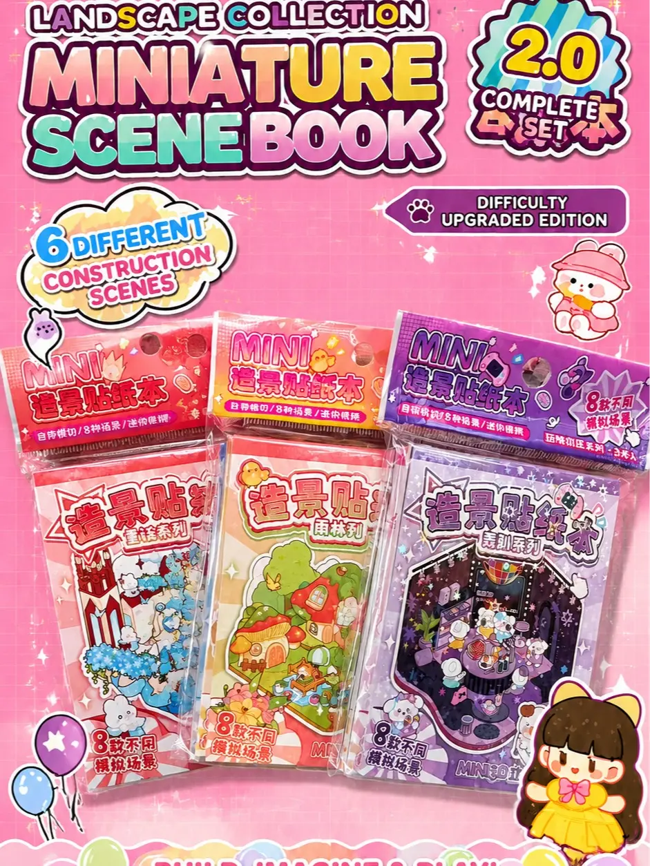 3-Pack Pocket-Sized Sticker Book Set, Mini 3D ASMR DIY Craft Kit with Tweezers, 3 Themed Collections, 24 Scenes Total, Relieve ASMR Stress Relief Office Stationery for Ages 6+, Boost Motor Skills
