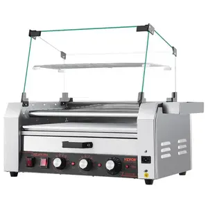 VEVOR Hot Dog Roller, 18 Hot Dog 7 Rollers, Stainless Steel Sausage Grill Cooker, 1200W Hot Dog Machine with Bun Warmer, Cover, 3 Temp Control, Side Storage Box, Oil Drip Tray, for Home Commercial