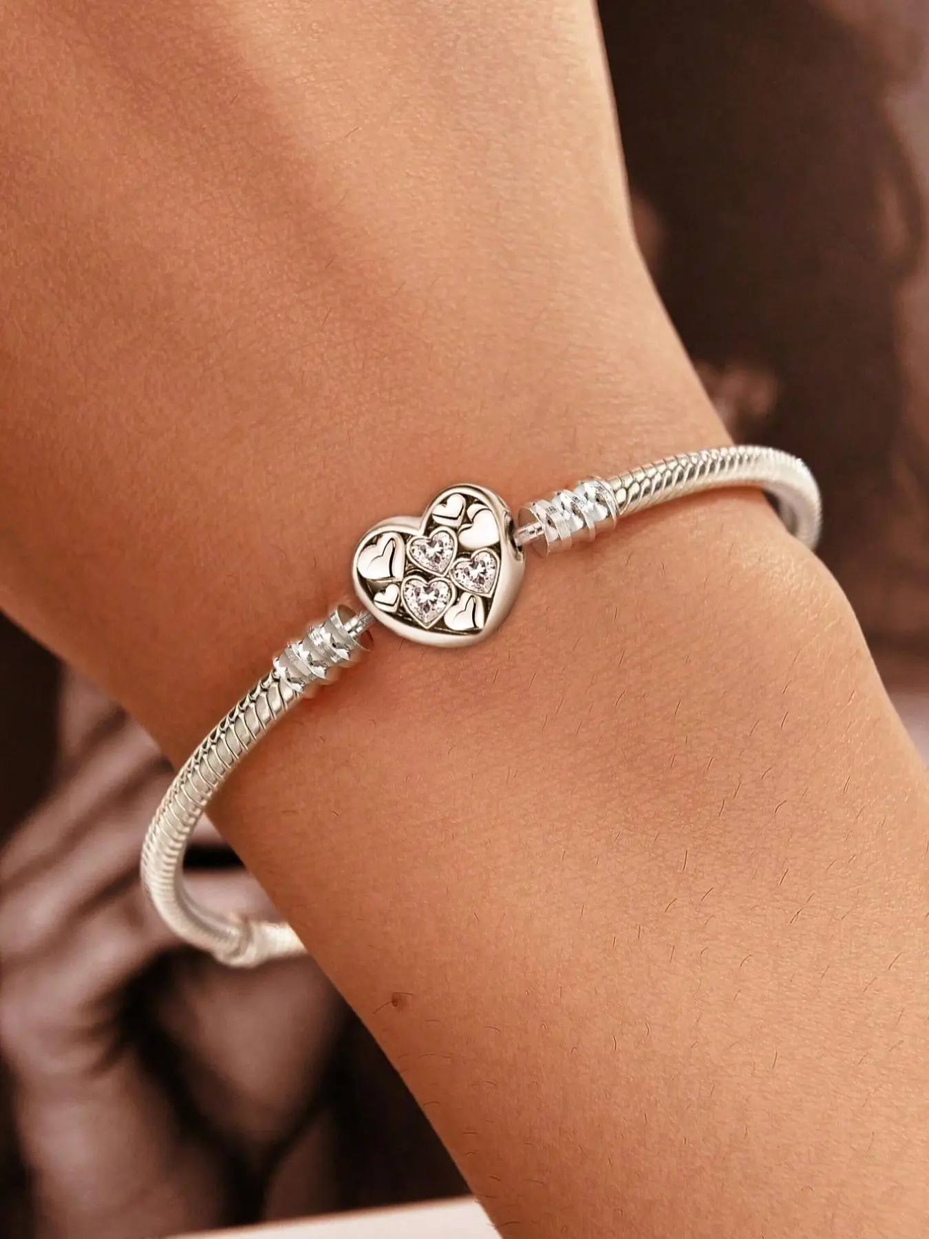 Mother's Day Gift Heart Design Chain Bracelet With Pendant, Fashionable Diy Jewelry for Women & Girls, Trendy All-match & Exquisite Jewelry for Birthday Gift, Heart Shaped Bracelet, Heart Bracelets