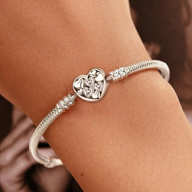 Mother's Day Gift Heart Design Chain Bracelet With Pendant, Fashionable Diy Jewelry for Women & Girls, Trendy All-match & Exquisite Jewelry for Birthday Gift, Heart Shaped Bracelet, Mothers Day Bracelet