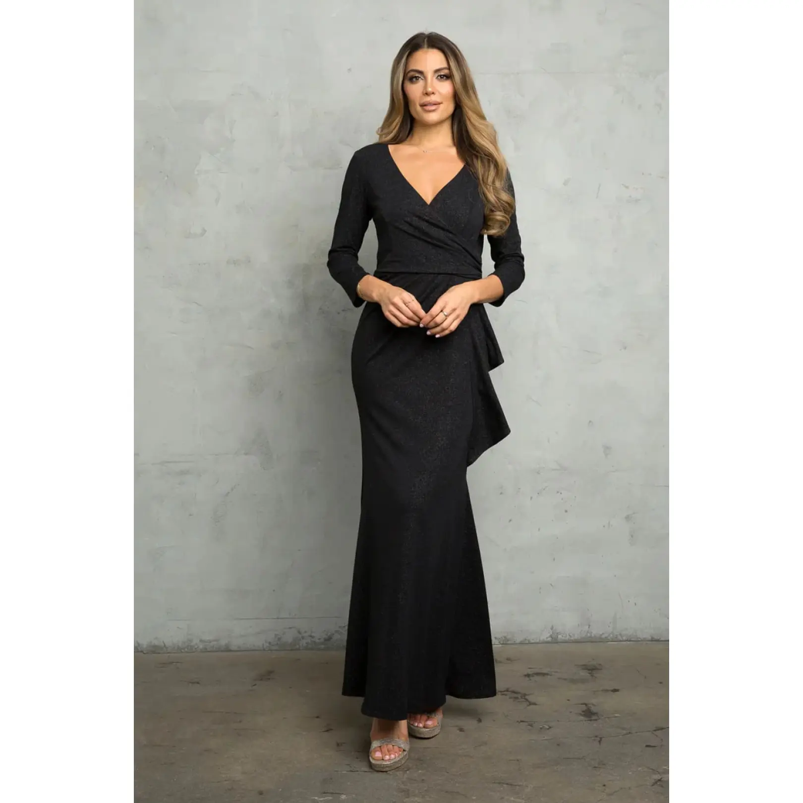 Black Funeral Dress for Women V-neck 3/4 Sleeve Ankle Length Gown - TikTok  Shop