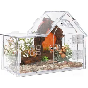 Jumping Spider Enclosure Acrylic Cabin Terrarium with Sloped Roof & Magnetic Front Door for Arboreal Pets Mantis Small Reptile Habitat Transparent L 7.9",W 3.9",H 5.9"