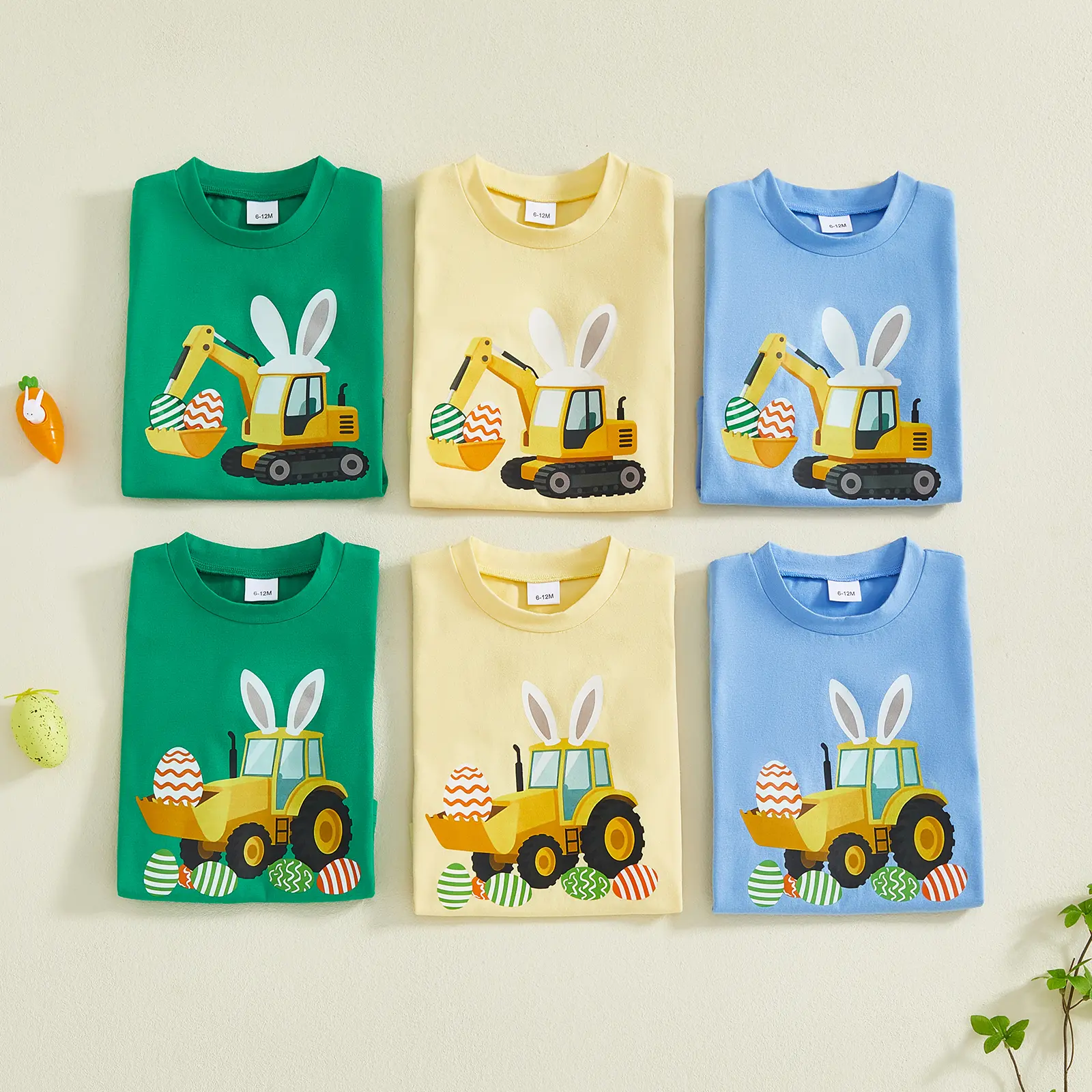 Toddler Baby Little Boy Easter T Shirts Cute Excavator Printed Crew Neck Short Sleeve Tops Summer 6M-4Y