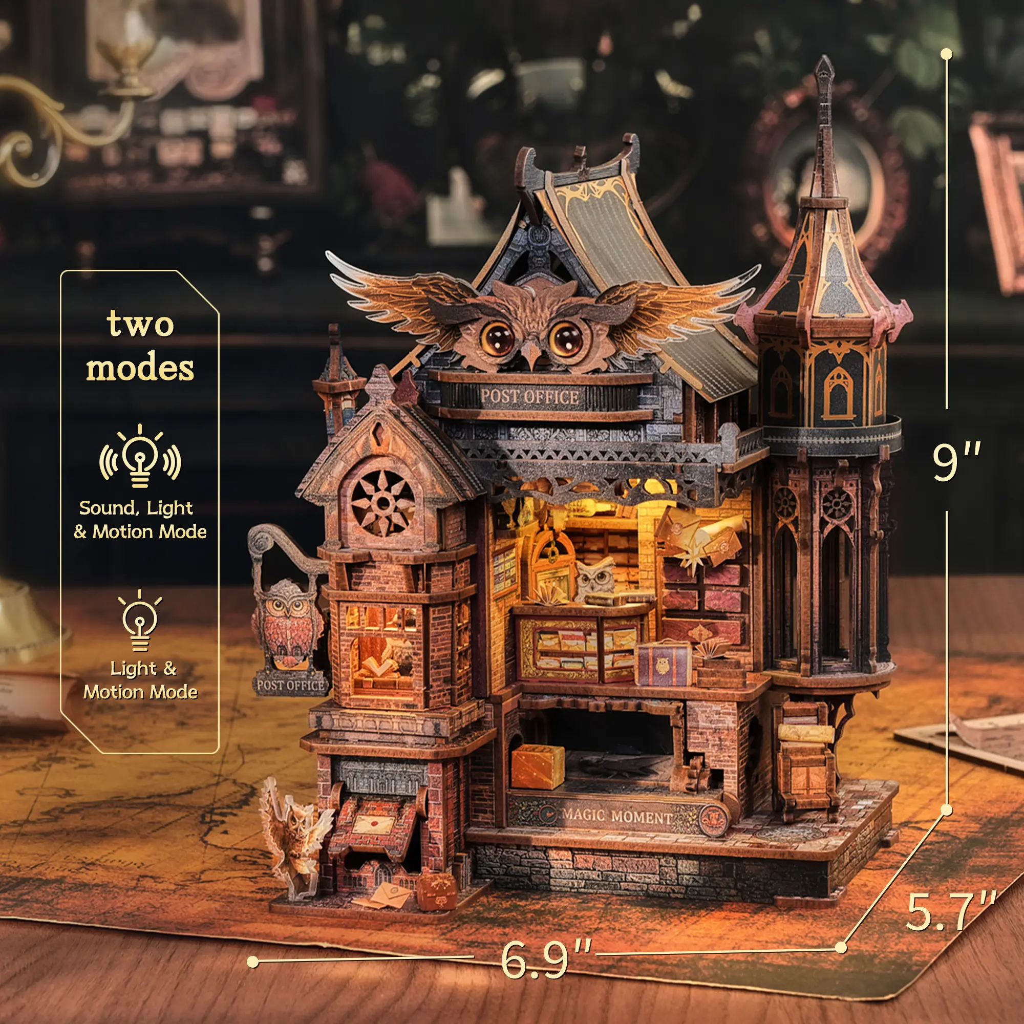 ネイタルデザイン Lampup BELL INSIDE 抽選品 SummerVibes】FUNPOLA LED 3D Wood Puzzle Owl Post Office-Mechanical