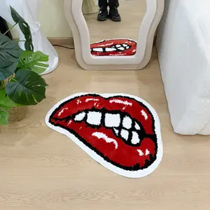 Cool Lip Design Tufted Carpet, Unique Art Rug, Trendy Bedroom Bedside Decor, Anti-Slip Home Soft Furnishing, Creative Fashion Collectible Mat