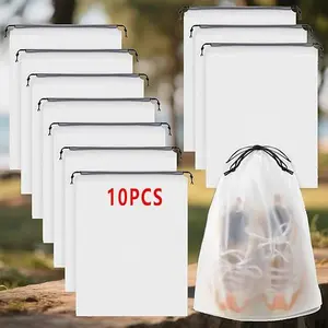 Waterproof Travel Drawstring Shoe Bags for Packing, Storage, Travel Essentials for Men and Women, 15.7 x 11.8 inches, Clear, 10 pieces