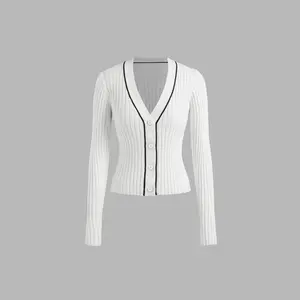 Cider [3 colors, size 2-26] V-neck Rib Knit Button Cardigan