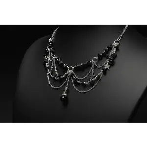 Layered Pebble & Star Necklace – Night & Earth Magic Black Cultural Jewelry Gothic Jewelry