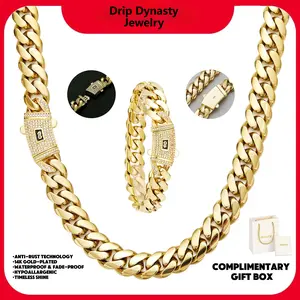 technology anti-rust new 14K Gold-Plated Cuban  new anti-rust technology Bracelet & Necklace Set Waterproof Fade-Proof Hypoallergenic 6-14mm Sizes Timeless Shine for Every Look Valentine's Day gift,summervibes