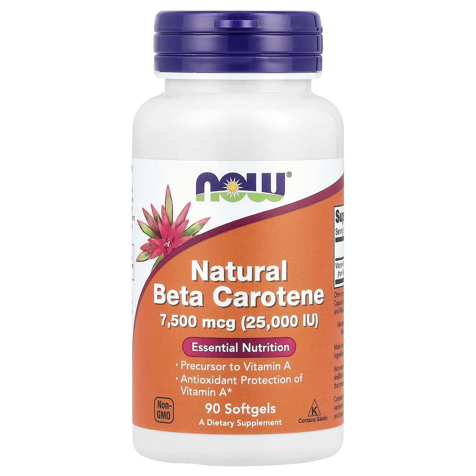 NOW Foods Natural Beta Carotene, 7,500 mcg (25,000 IU), 90 Softgels