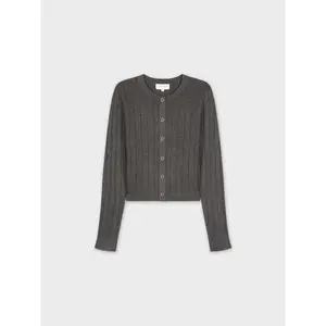 CROPPED RIBBED DESIGN CARDIGAN-GREY