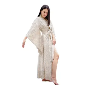 NA'RAK Women's Yukata Kimono Robe : Cream/Brown Floral Branch