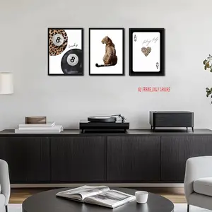 3-Piece Set, Fashionable Leopard Print Wall Art, Avant-Garde Academic Cheetah Decorative Painting, Trendy Lucky 8 Poster Print, Suitable for Living Rooms, Bedrooms, Dorms, 2D Flat Design