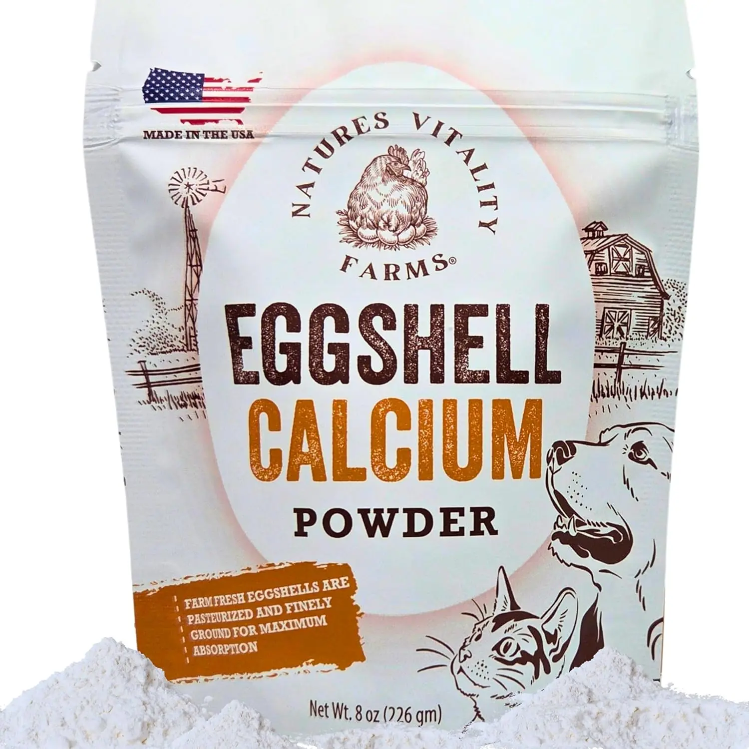 8 oz Pure U.S.A. Eggshell Powder for Dogs/Cats, Finely Ground, Calcium Supplement