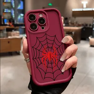 Featuring a Red Spider on a Symmetric Web of Fate TPU Case for iPhone 17 Pro Max 16 16e 15 14 Plus 13 12 Mini 11 Air X XS Straight Edge Drop-Resistant Rugged Durable Cover Shell Gift 2D printing