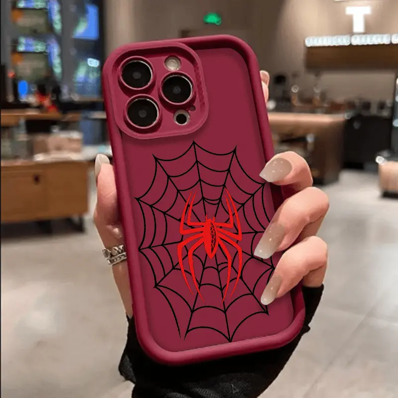 Red Spider Symmetric Web of Fate 2D Printing TPU Case for iPhone 17 Pro Max,17,16,16e,15,14 Plus,13,12 Mini,11,Air,X,XS - Straight Raised Edges, Drop-Resistant, Rugged, Durable Cover Shell Gift for Smartphones