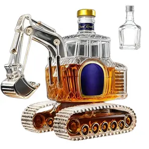 Excavator Whiskey Decanter Set - High Borosilicate Glass Bar Utensils, Airtight Seal, Cold & Heat Resistant, Ideal for Bourbon & Scotch, Unique Home Decor, Bonus 50ml Square Sealed Mini Liquor Bottle, Decanters for Gifts for Him, Mens Birthday Gifts