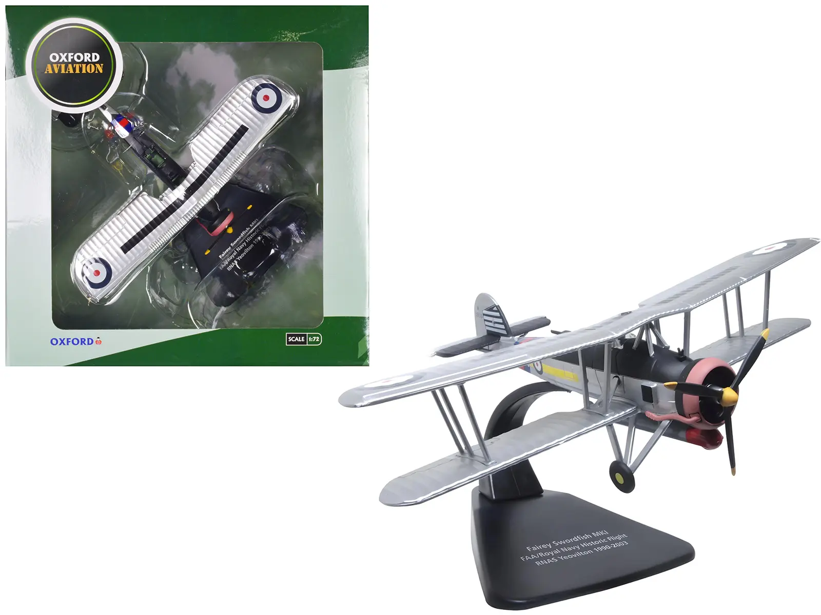 Fairey Swordfish Mk I Bomber Aircraft "FAA Historic Flight" Royal Navy 1/72 Diecast Model Airplane by Oxford Diecast