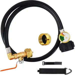 B BRAZIFY Propane Refill Adapter Hose with Gauge for 1lb Bottles QCC1 Connector 36 Inch 350 PSI