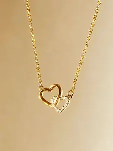 1pc Luxury Double Ring Heart Pendant Necklace, Delicate Zirconia Jewelry, Unique Design, Gentle & Sweet