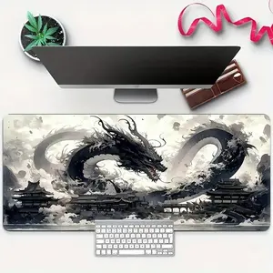 Large Rubber Gaming Mouse Pad, Dragon Design Style, Fun Desktop Element, Office and Game Setup, Ideal Christmas and Halloween Gift, Universal Mouse Pad