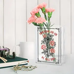 Transparent Acrylic Book - Shaped Vase, With Cross - Sword & Rose Pattern, Ideal For Home Decoration, A Perfect Birthday & Holiday Gift For Book Lovers, Universal Size