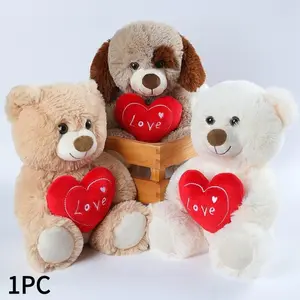 Cute Bear Doll with Heart, Teddybear Stuffed Animal, 1 Set Soft Plush Toy, Lovely Animal Plush Toy, Birthday Gift for Girlfriend, Boyfriend and Children, Stuffed Animal Gifts