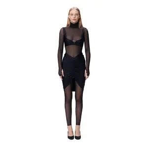 Black Mini High-Waist Asymmetrical Ruched Casual Skirt