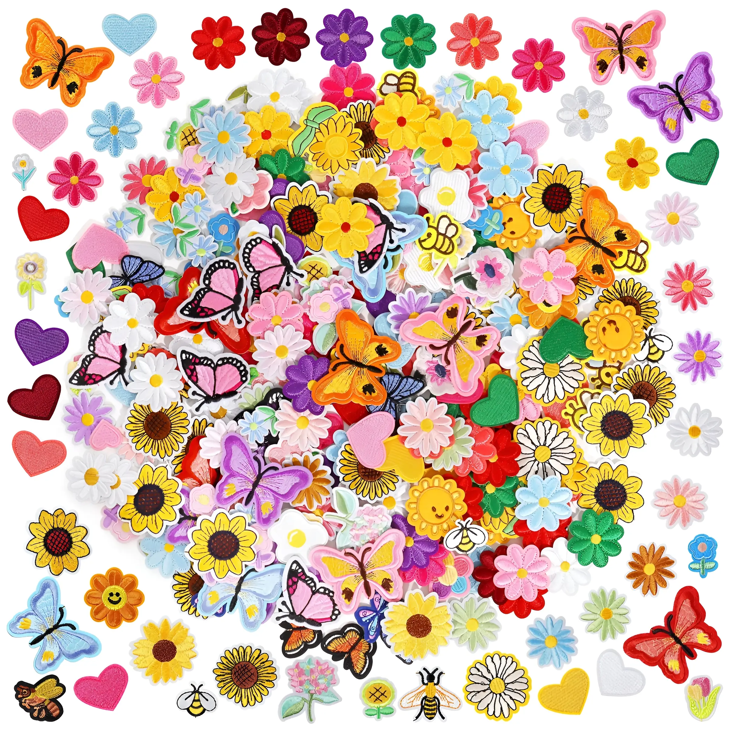 120Pcs/Set Flower Heart Patch Iron on Cute Butterfly Embroidered Sew Applique Repair Patches for Jeans Jackets Backpacks Halloween Christmas Party Gifts DIY Hand Tools Kits