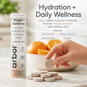 Arbor Ceylon Cinnamon Effervescent Tablets – Zero Sugar Orange-Cinnamon Wellness Drink Tablets with Banaba, Gymnema & Chromium, 15 Count