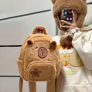 Women's Capybara Plush Daypack for Women & Girls Fluffy Cartoon Schoolbag Zipper Closure for Vacation & Travel