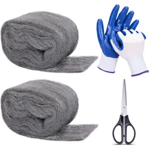 2Pack Steel Wool for Mice Control 3.2" x10.5 ft Wool,Gap Filler for Home & Garage,DIY Bundle with Gloves & Scissors,Home Care Supplies