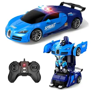 Remote Control Transforming Police Car, One Button Auto Transformation, Smooth Transformation, 360 Degree Rotation, LED Lights, Kids Toy