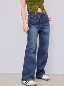Denim High Waist Pocket Straight Leg Jeans
