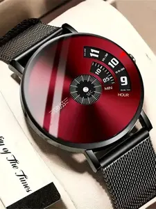 Men's Business Fashion Digital Quartz Watch, Casual Round Shaped Ombre Dial Color Watch, Trendy Watch for Men As Gift with Box, Business Fashion Watches