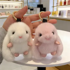 Faux mink fur car keychain pendant, cute bunny plush toy, bag charm, birthday gift, Valentine's Day gift.