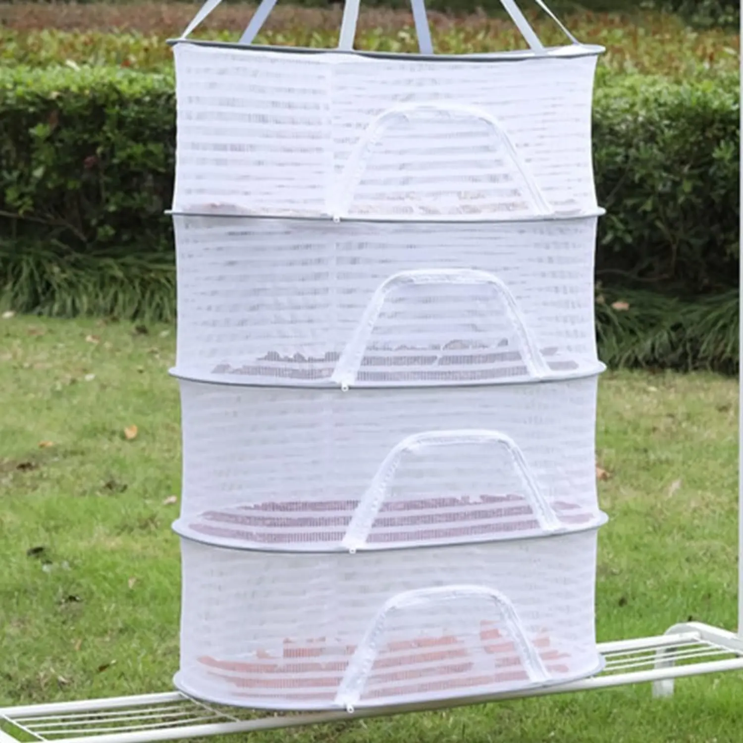 PrimPick Herb Drying Durable Sturdy Rack 4 Layer Hanging Mesh Net for Plants Hanging Drying Fish Net Foldable Hanging Mesh Dryer for Buds, Fruits, Hydroponics Flowers, Vegetables, Fish or Clothes, Doll Laundry